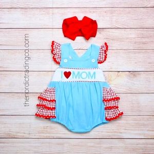 I Love Mom Baby Girl Romper & Bow Mother's Day Gift Girl's Shower Gifts Clothes